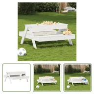 Stoły ogrodowe - The Living Store Stół piknikowy z piaskownicą dla dzieci - biały - drewno sosnowe - Stół Piknikowy - miniaturka - grafika 1