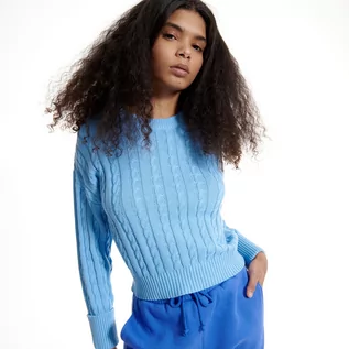 Swetry damskie - Reserved Sweter z ozdobnym splotem - Niebieski - grafika 1