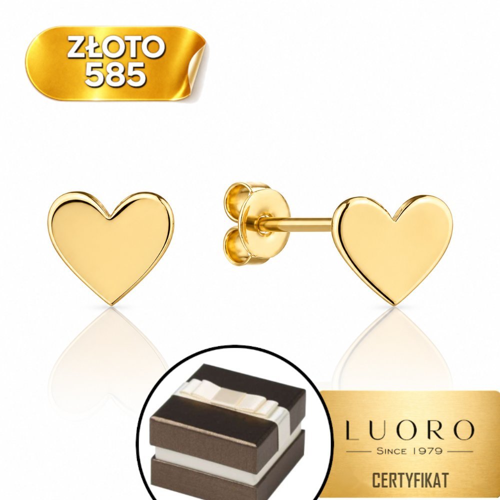 KOLCZYKI ZŁOTE 585 14K SERCA 6 MM SZTYFT ELEGANCKIE PREZENT PUDEŁKO