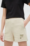 Spodenki damskie - Fila szorty bawełniane kolor beżowy z aplikacją high waist - miniaturka - grafika 1
