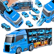 Samochody i pojazdy dla dzieci - WOOPIE Zestaw Cieżarówka Transporter 3w1 Niebieski Policja - miniaturka - grafika 1