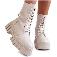 Botki damskie - Sergio Leone Skórzane Ocieplane Botki Na Platformie Jasnobeżowe Telisa beżowy - miniaturka - grafika 1