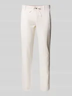 Spodnie męskie - Spodnie lniane o kroju tapered fit z elastycznym pasem - miniaturka - grafika 1