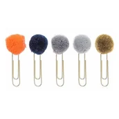 Spinacze i klipsy do papieru - 5 spinaczy z pomponami - Niebieskie - miniaturka - grafika 1