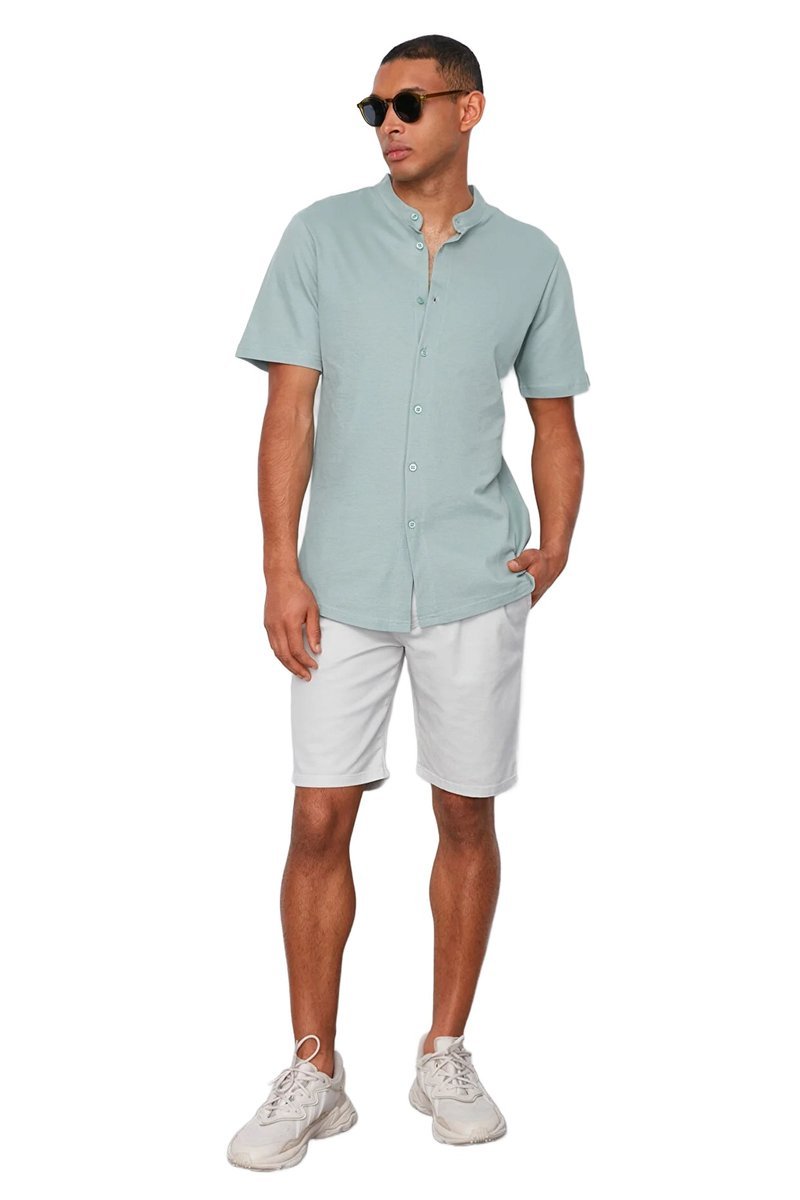 TRENDYOL MAN MĘSKA KOSZULA CASUAL Z KRÓTKIM RĘKAWEM I STÓJKĄ MIĘTOWA S 5DA
