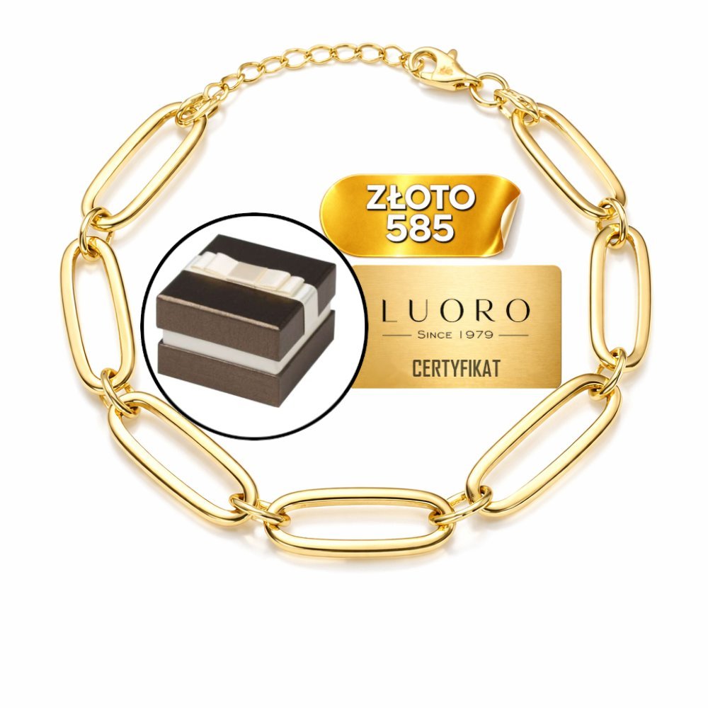 BRANSOLETKA ZŁOTA 585 14K DUŻE OGNIWA PRZEPLATANE MAŁYMI 15 CM ELEGANCKA