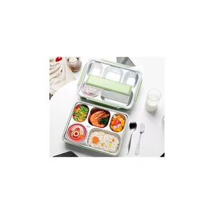 Duży lunchbox, zielony, ze sztućcami ze szczelnym pojemnikiem na zupę - Pojemniki kuchenne - miniaturka - grafika 1