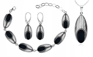 SREBRNY KOMPLET BIŻUTERII Z ONYKSAMI Pr.925! - Zestawy biżuterii dla kobiet - miniaturka - grafika 1