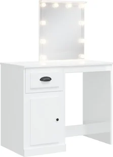 vidaXL Toaletka z oświetleniem LED biały wysoki połysk 90x42x132,5 cm - Toaletki - miniaturka - grafika 1