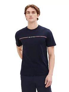 T-shirt męski TOM TAILOR z nadrukiem w paski i logo, 10668-niebieski kapitan nieba, S - Koszulki męskie - miniaturka - grafika 1
