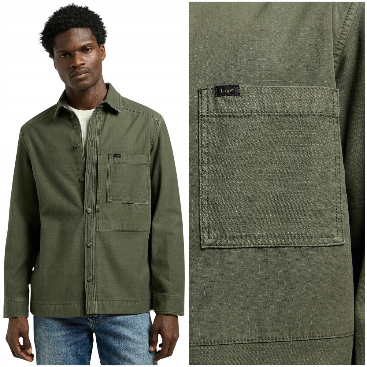 Lee Paneled Overshirt Oak Moss zielona bawełniana koszula katana kurtka XL