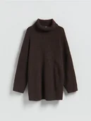 Swetry damskie - Reserved - Długi sweter z golfem - ciemnobrązowy - miniaturka - grafika 1