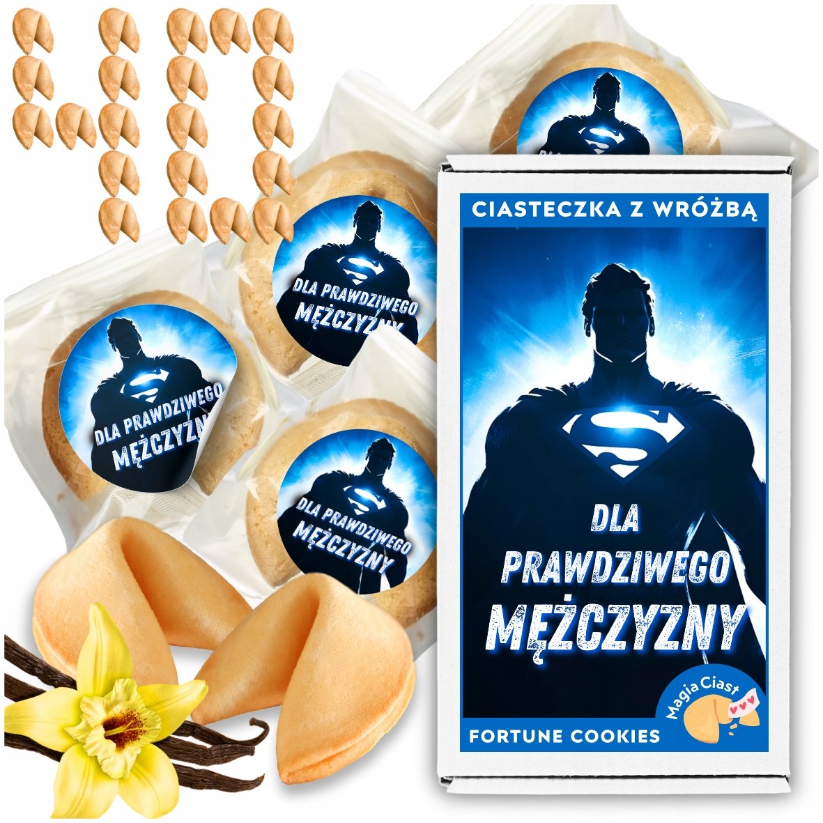 Ciasteczka z Wróżbą x 40 Dzień Chłopaka Mężczyzn Upominek Naklejki