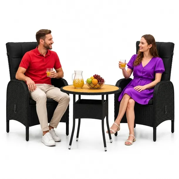 Zestaw Bistro z Polirattanu: Stół (80x75 cm) i Krzesła (58x63x111 cm), C