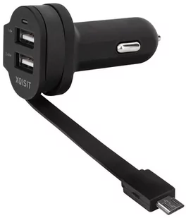 Xqisit Ładowarka samochodowa Dual z wbudowanym przewodem microUSB (20425) - Ładowarki samochodowe - miniaturka - grafika 1