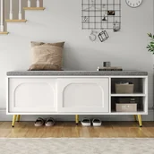 Sofy i kanapy - Sofa 2-osobowa z funkcją spania z mechanizmem klik-klak, w tkaninie sherpa – regulowane oparcie – 175 x 64 x 72 cm – złote metalowe nogi – biała - miniaturka - grafika 1