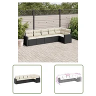 Sofy ogrodowe - The Living Store 6-cz. zestaw mebli ogrodowych z poduszkami - czarny polirattan - Sofa Ogrodowa - miniaturka - grafika 1