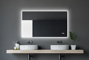 Lustro łazienkowe z oświetleniem i zegarem cyfrowym Talos Sun 120 x 70 cm - wysokiej jakości aluminiowa rama z przełącznikiem - podświetlane lustro z neutralnym białym światłem - lustro łazienkowe - Lustra - miniaturka - grafika 1