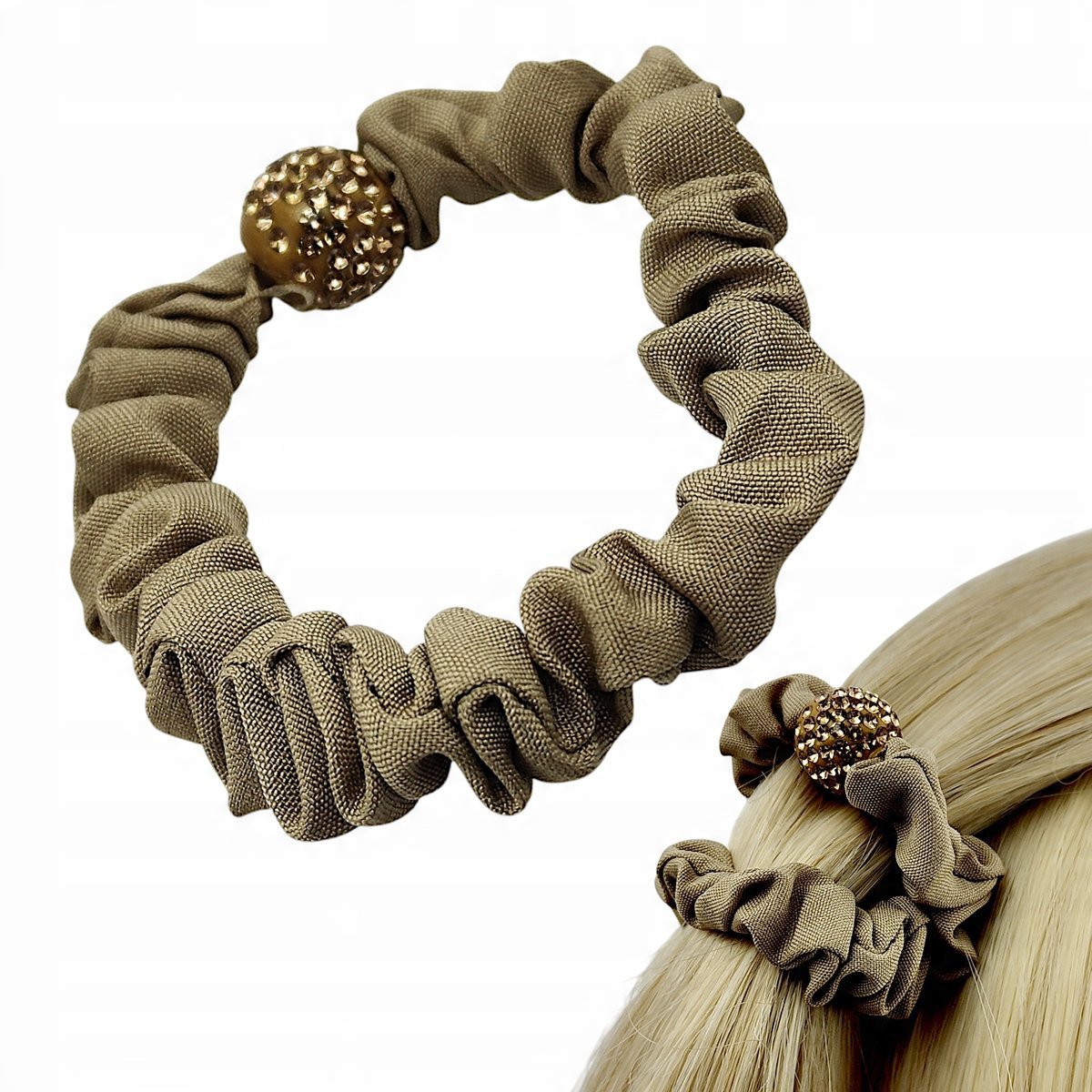 Gumka do włosów Mocna Owijka beżowa Cyrkonie Kulka