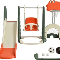 Place zabaw - Plac zabaw dla dzieci 6 w 1, zjeżdżalnia i huśtawka, kosz do koszykówki, drabina,huśtawka ogrodowa, huśtawka dla dzieci, (pomarańczowa) - miniaturka - grafika 1