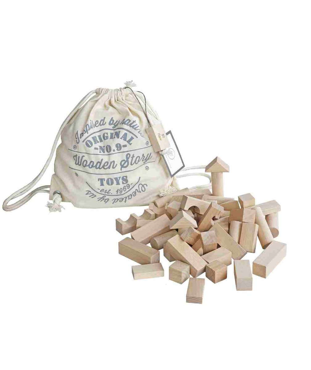 WOODEN STORY Drewniane Klocki w Worku – Surowe 50 elementów