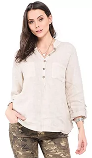 Bluzki damskie - Bonateks damska top 100% lniana tunika Made in Italy, bluzka z kołnierzem tunezyjskim zapinana na guziki z kieszeniami z przodu, len, rozmiar: XL, len, XL - grafika 1