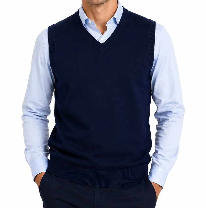 Sweter męski bezrękawnik pulower kamizelka męska wełniana z wełny XXXL 3XL granatowy 6204