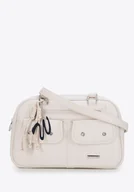 Torebki damskie - Damska torebka na ramię z imitacji skóry z kieszonkami kremowa - miniaturka - grafika 1