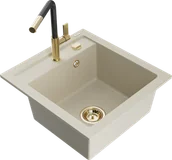 Zlewozmywaki z baterią - Mexen Vito zlewozmywak granitowy 1-komorowy z baterią kuchenną Flora, beżowy - 6503-69-670401-57-G - miniaturka - grafika 1