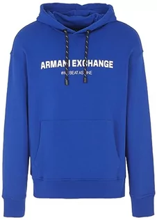 Bluzy męskie - Armani Exchange Męska bluza z kapturem Cross Gender, długie rękawy, wygodne dopasowanie, niebieski, XXL - grafika 1