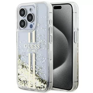 Etui Guess GUHCP15LLFCSEGT Apple iPhone 15 Pro hardcase Liquid Glitter Gold Stripes transparent - Etui i futerały do telefonów - miniaturka - grafika 1