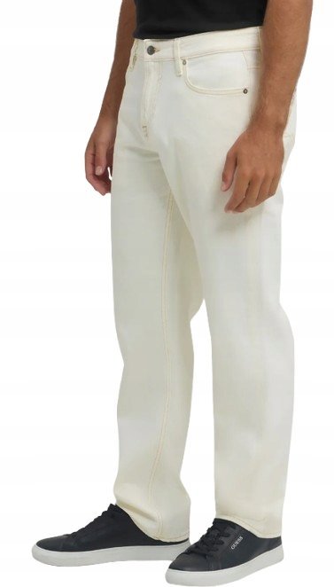GUESS KREMOWE SPODNIE CASUAL PROSTE BAWEŁNIANE NA ZAMEK 34/32 1GŁA