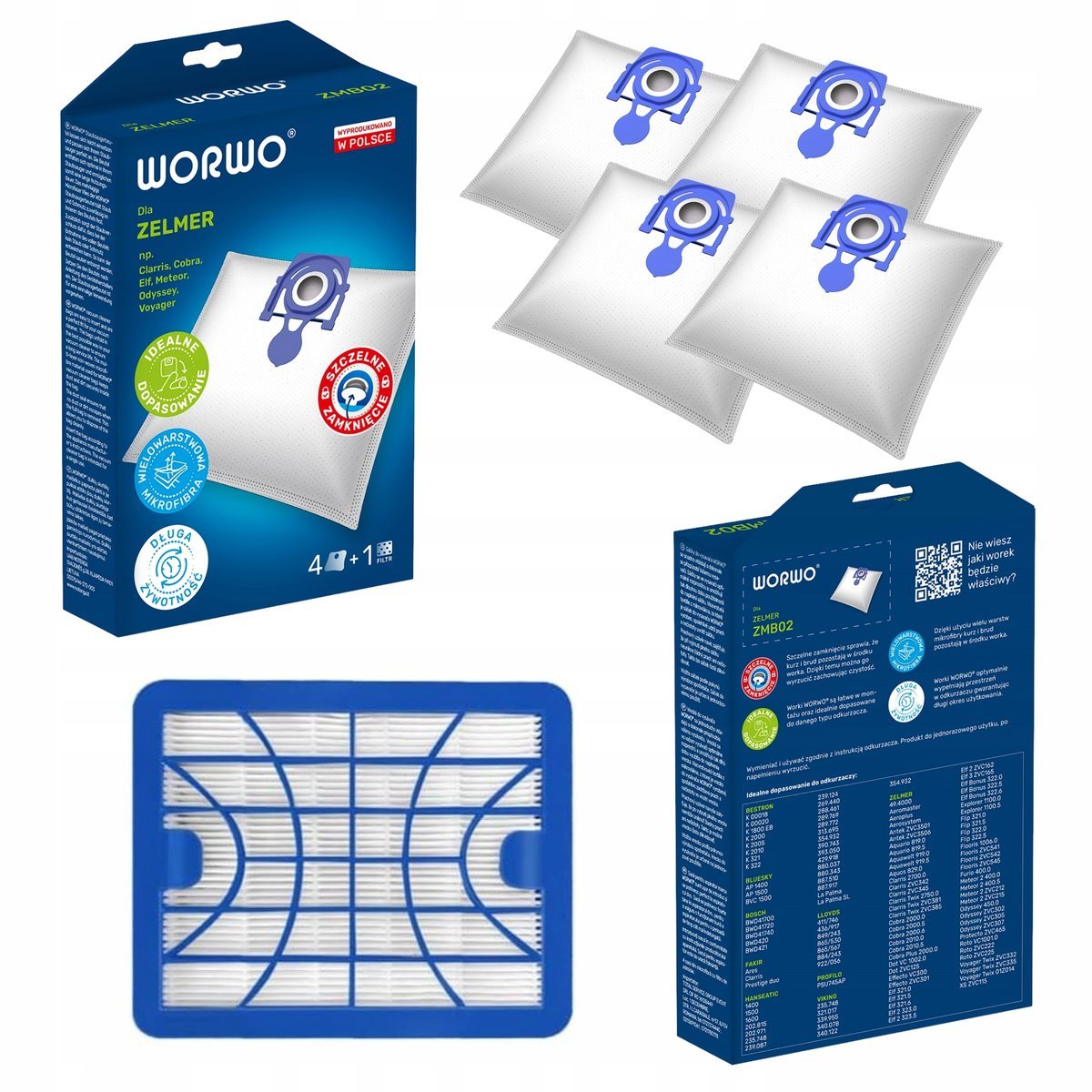 4 X Worki Plus 1 X Filtr Hepa Do Zelmer Odyssey Meteor Bosch Zmb02K Elf 2