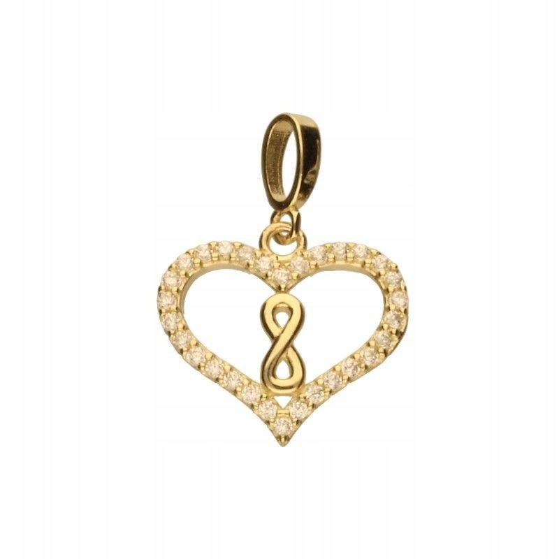 Zawieszka Serce z Nieskończonością 14K, Złoto 585, Cyrkonie 12x14mm