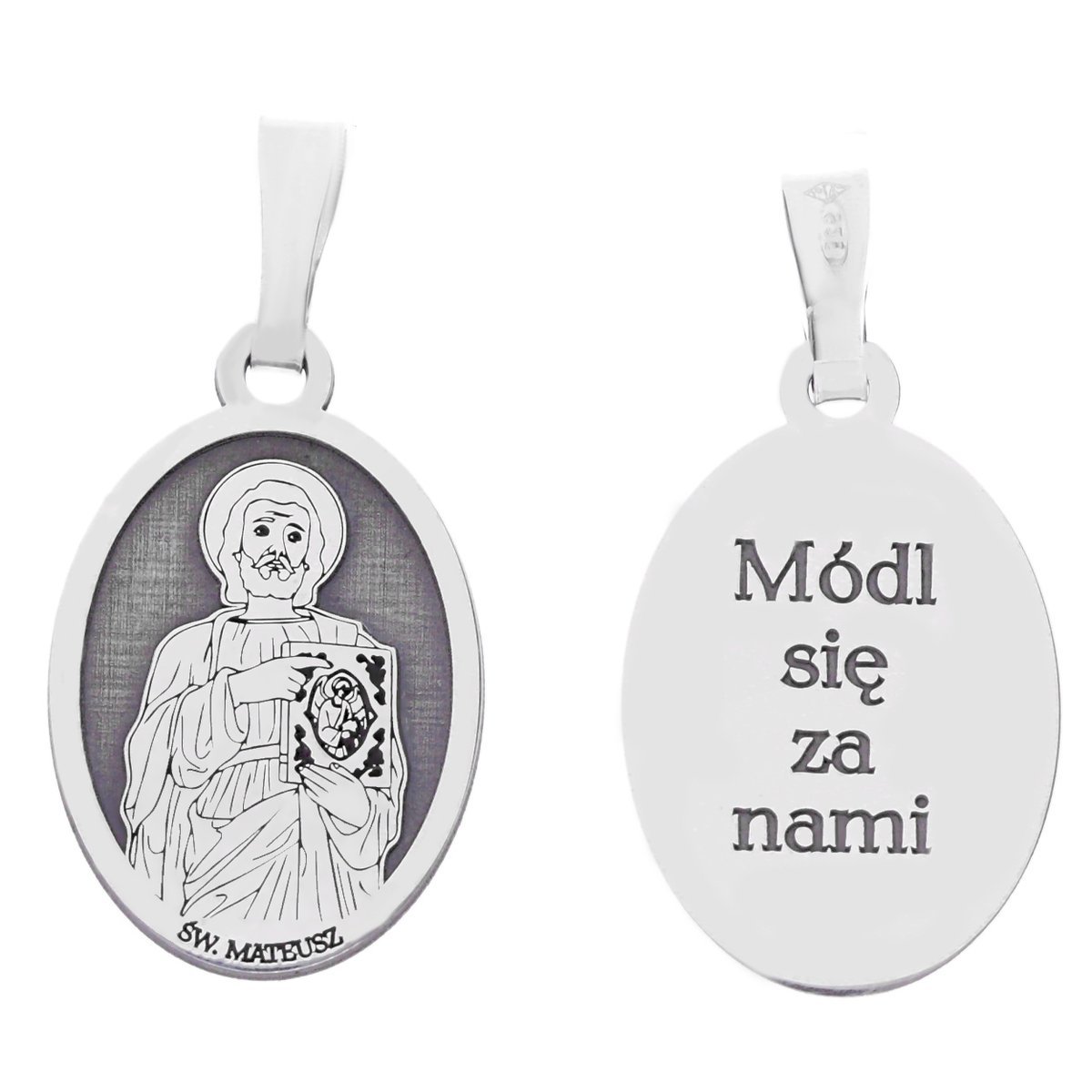 Medalik srebrny Ag 925 rodowany Św. Mateusz MDC054R
