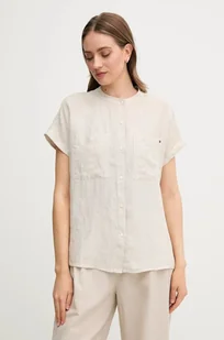 Tommy Hilfiger koszula lniana damska kolor beżowy relaxed ze stójką WW0WW44715 - Koszule damskie - miniaturka - grafika 1