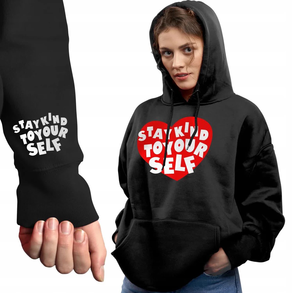 Czarna Bluza Damska Z Kapturem STAY KIND TO YOURSELF Rozmiar XL WZORY