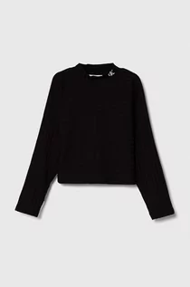Bluzki dla dziewczynek - Calvin Klein Jeans longsleeve dziecięcy kolor czarny z półgolfem - grafika 1