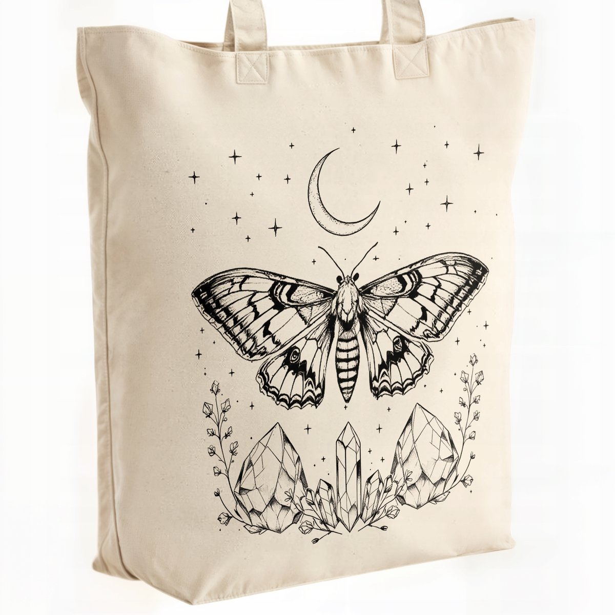 Torba bawełniana premium na zakupy Kryształy Motyl Księżyc Magia Prezent