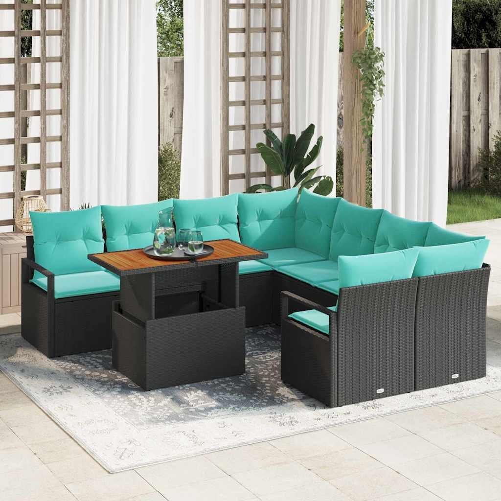vidaXL Zestaw do jadalni w ogrodzie 9 pcs Czarny i Turkusowy 3349696