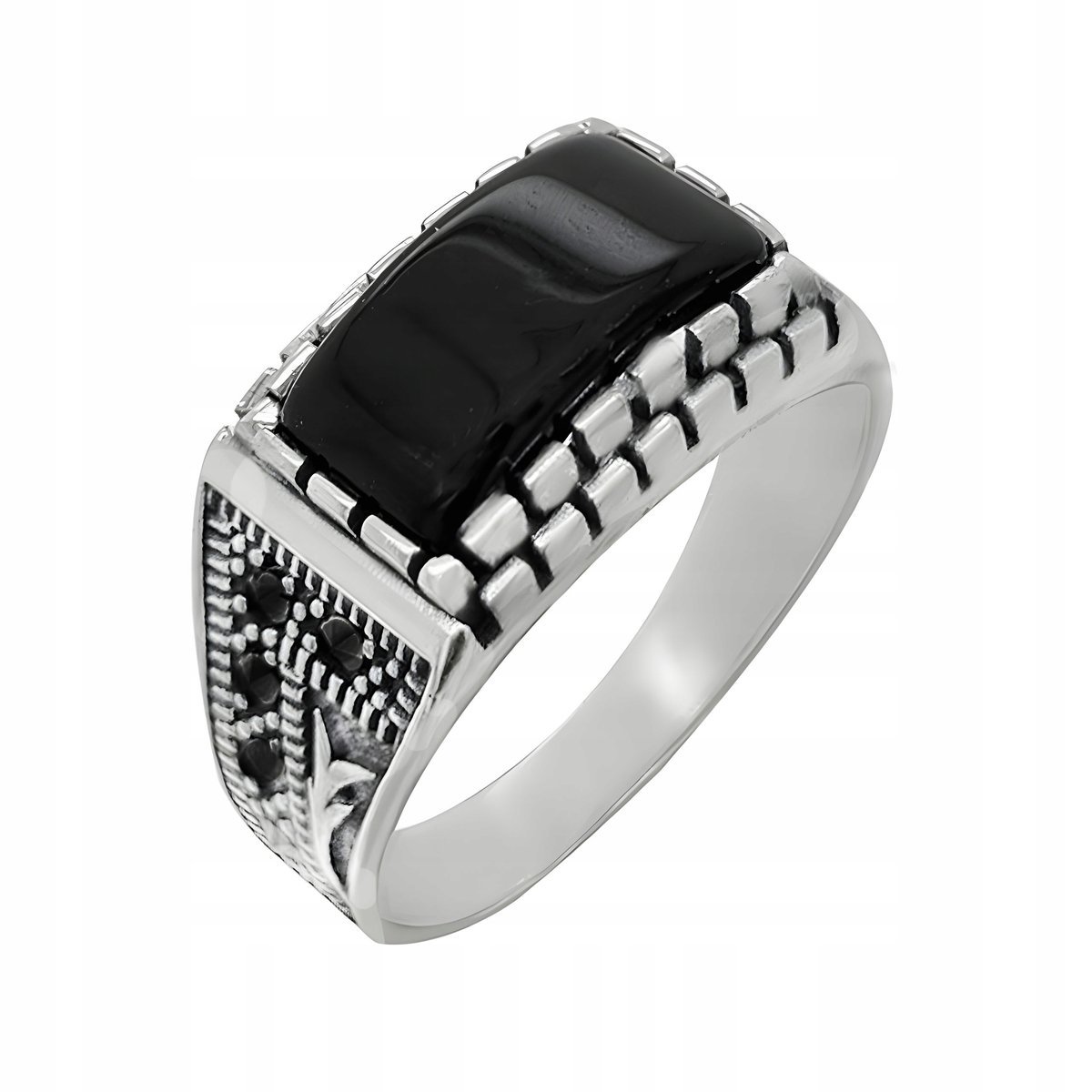 Sygnet srebrny pr. 925 Elegancki Pierścień z Onyksem dla Niego r. 15