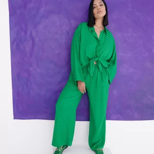 Spodnie damskie - Reserved Spodnie z wiskozą - Zielony - grafika 1