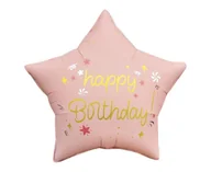 Balony i akcesoria - Balon foliowy gwiazdka Happy Birthday różowa matowa, 44 cm - miniaturka - grafika 1