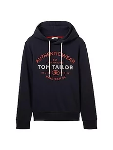 Męska bluza z kapturem TOM TAILOR Basic z nadrukiem logo, 10668-niebieski kapitan nieba, M - Bluzy męskie - miniaturka - grafika 1