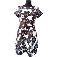 Sukienki - Rinascimento Sukienka do Kolana na Krótki Rękaw Biała w Kwiaty XL - miniaturka - grafika 1