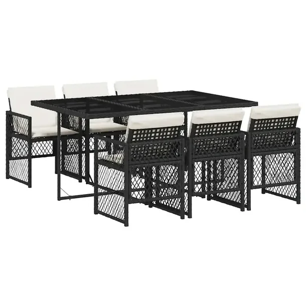 Zestaw mebli ogrodowych czarny rattan PE 165 x 106 x 73 cm, 6 krzeseł