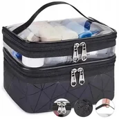 Kosmetyczki, organizery i kuferki - Kosmetyczka Kuferek podróżna z przegródkami duża czarna wodoodporna - miniaturka - grafika 1