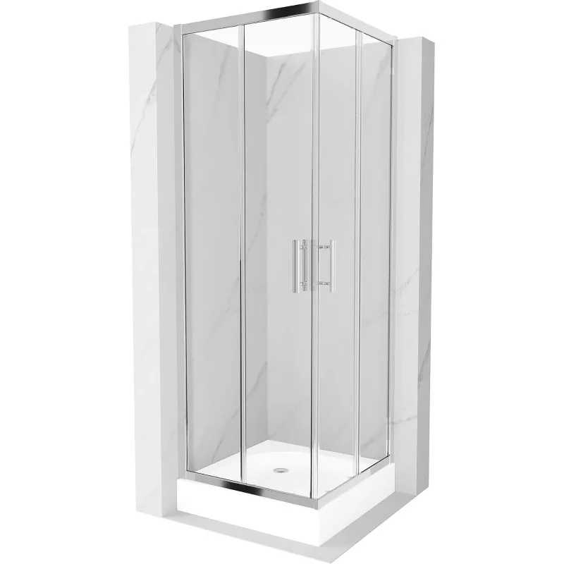 Mexen Rio kabina prysznicowa kwadratowa 70x70 cm, transparent, chrom + brodzik Rio, biały