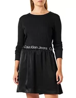 Sukienki - Calvin Klein Jeans Damska sukienka z logo elastyczna mock dekolt, Ck czarny, XL - miniaturka - grafika 1