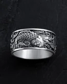 Pierścionki - Srebrny pierścień JAPOŃSKIE KARPIE KOI I FALE 19 - miniaturka - grafika 1